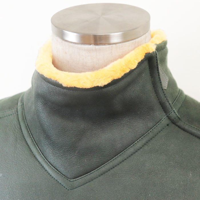 HERMES Blouson Lambskin %, Wool % Moss green, orange mens 54 Used Authentic