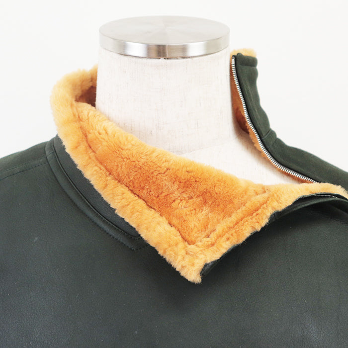 HERMES Blouson Lambskin %, Wool % Moss green, orange mens 54 Used Authentic