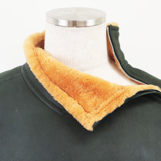 HERMES Blouson Lambskin %, Wool % Moss green, orange mens 54 Used Authentic