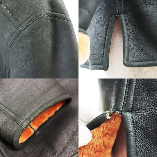 HERMES Blouson Lambskin %, Wool % Moss green, orange mens 54 Used Authentic