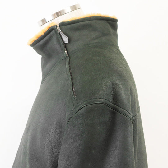 HERMES Blouson Lambskin %, Wool % Moss green, orange mens 54 Used Authentic