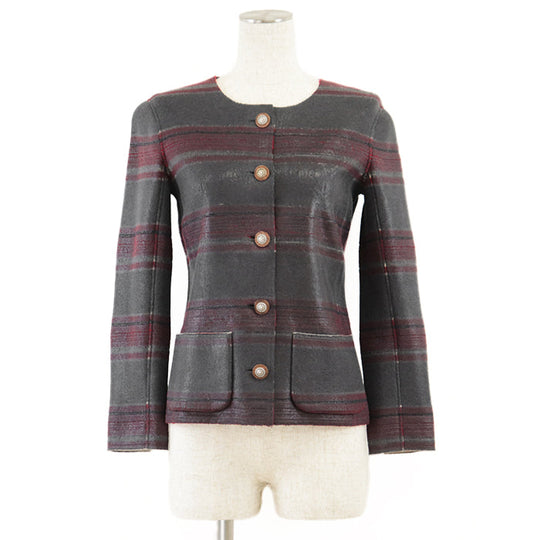CHANEL Other outerwear [Outer material] 100% cashmere Red gray Women 36 Used Authentic