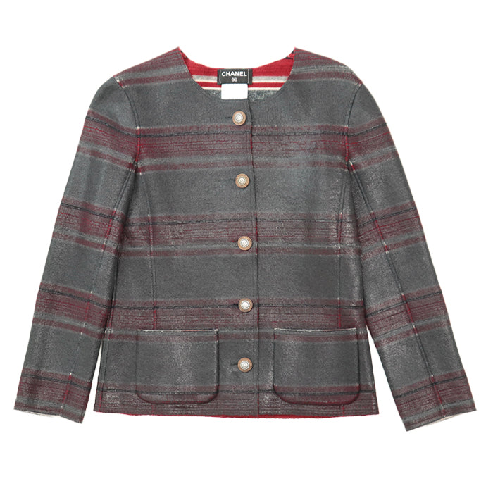 CHANEL Other outerwear [Outer material] 100% cashmere Red gray Women 36 Used Authentic