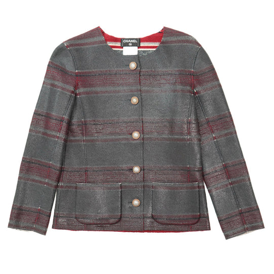CHANEL Other outerwear [Outer material] 100% cashmere Red gray Women 36 Used Authentic