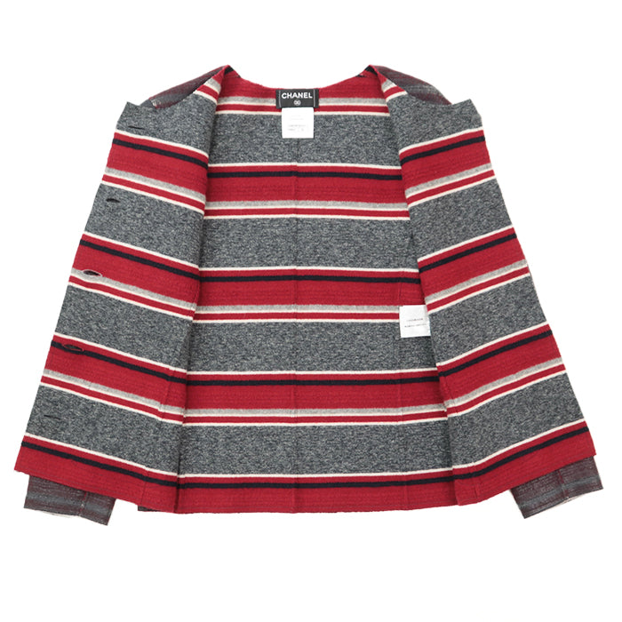 CHANEL Other outerwear [Outer material] 100% cashmere Red gray Women 36 Used Authentic