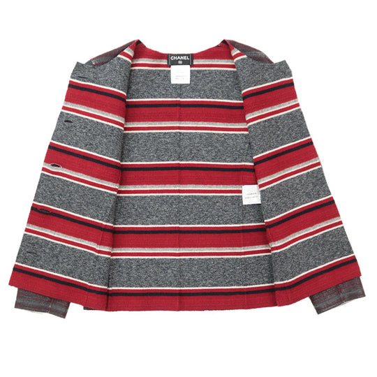 CHANEL Other outerwear [Outer material] 100% cashmere Red gray Women 36 Used Authentic