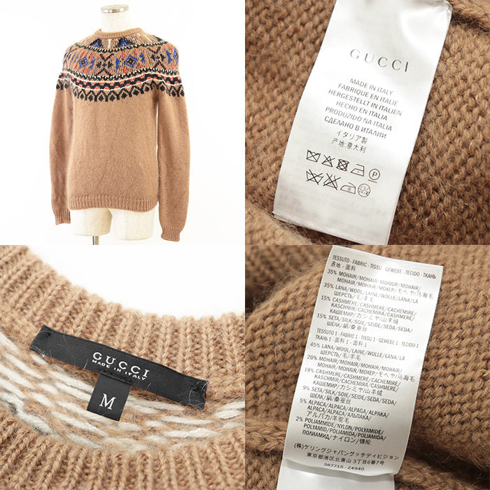 GUCCI knit [Outer material] 35% mohair, 35% wool Brown, Multicolor 387715-Z4940 mens M Used Authentic