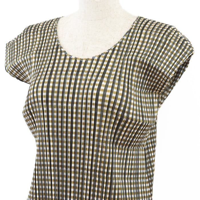 PLEATS PLEASE one piece [Outer material] 100% polyester Mustard white PP41-JT576 Women 3 Used Authentic