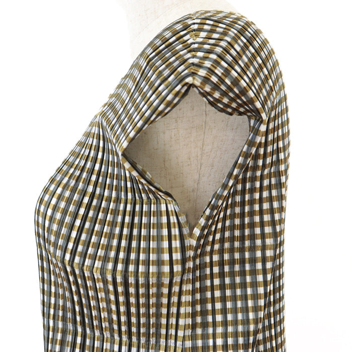 PLEATS PLEASE one piece [Outer material] 100% polyester Mustard white PP41-JT576 Women 3 Used Authentic