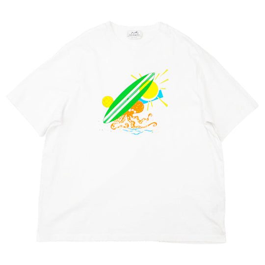 HERMES Short sleeve T-shirt cotton 100% White, Multicolor mens XXL Used Authentic