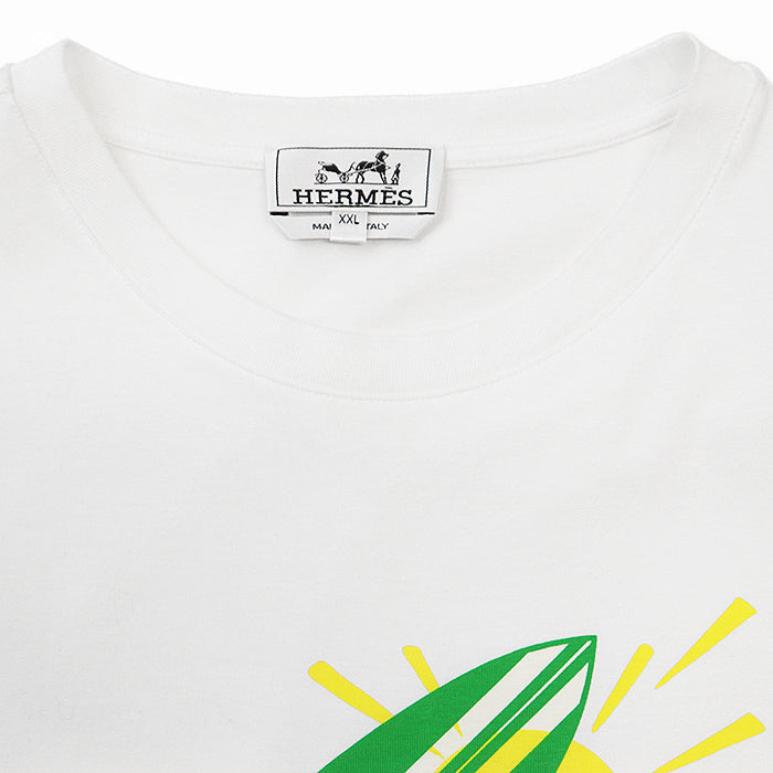 HERMES Short sleeve T-shirt cotton 100% White, Multicolor mens XXL Used Authentic