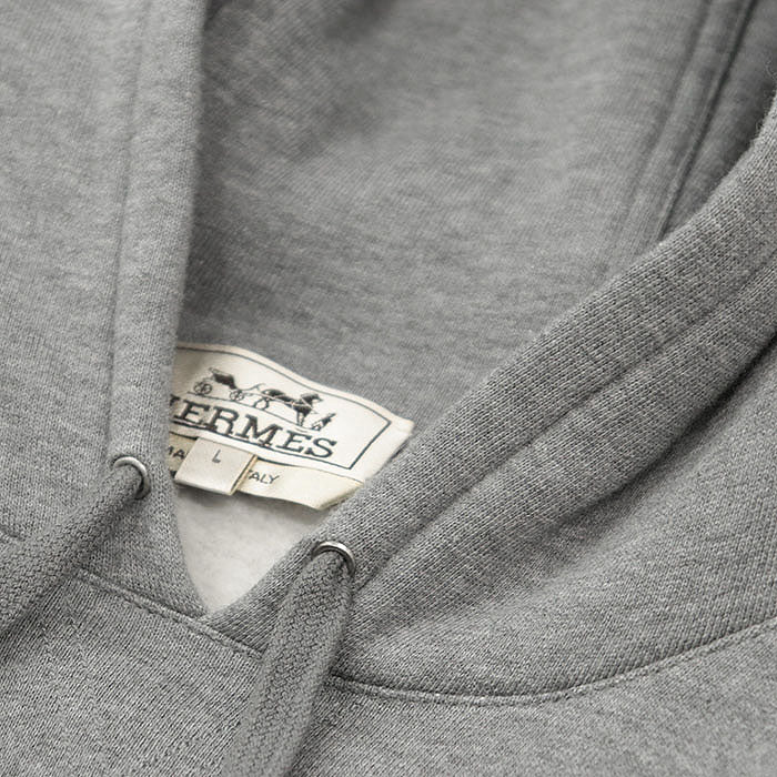 HERMES Hoodie 100% cotton, knit part: 90% cotton, 10% polyurethane [leather part] 100% sheep leather gray mens L Used Authentic