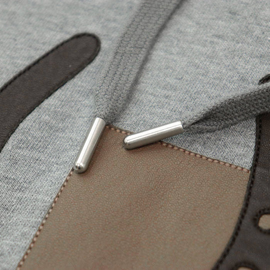 HERMES Hoodie 100% cotton, knit part: 90% cotton, 10% polyurethane [leather part] 100% sheep leather gray mens L Used Authentic