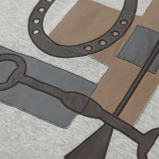 HERMES Hoodie 100% cotton, knit part: 90% cotton, 10% polyurethane [leather part] 100% sheep leather gray mens L Used Authentic