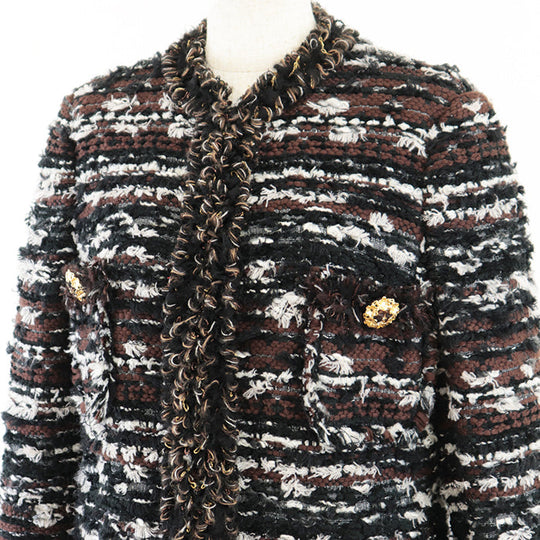 DOLCE&GABBANA coat Outer: 1% nylon [Outer] 87% acrylic, 17% polyester [Lining] 53% cotton, 28% nylon Brown white black Women 40 Used Authentic