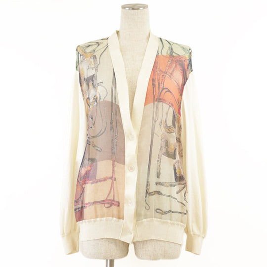 HERMES cardigan [Outer material] 100% silk, 100% cotton Ivory Women 36 Used Authentic