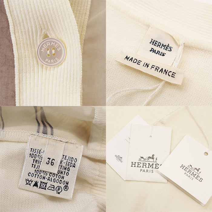 HERMES cardigan [Outer material] 100% silk, 100% cotton Ivory Women 36 Used Authentic