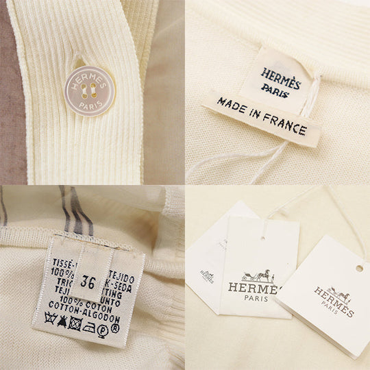 HERMES cardigan [Outer material] 100% silk, 100% cotton Ivory Women 36 Used Authentic