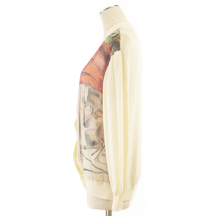 HERMES cardigan [Outer material] 100% silk, 100% cotton Ivory Women 36 Used Authentic