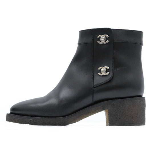 CHANEL boots leather black Women 38 C Used Authentic