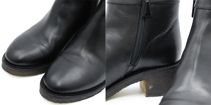 CHANEL boots leather black Women 38 C Used Authentic