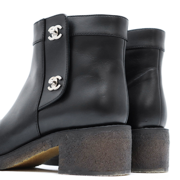 CHANEL boots leather black Women 38 C Used Authentic