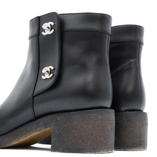 CHANEL boots leather black Women 38 C Used Authentic