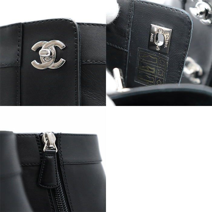 CHANEL boots leather black Women 38 C Used Authentic