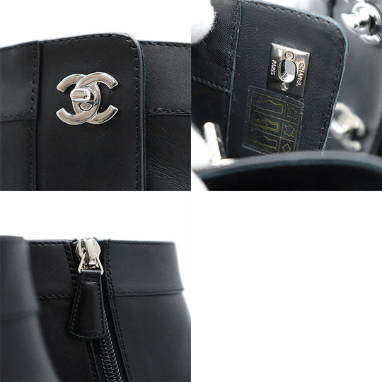 CHANEL boots leather black Women 38 C Used Authentic