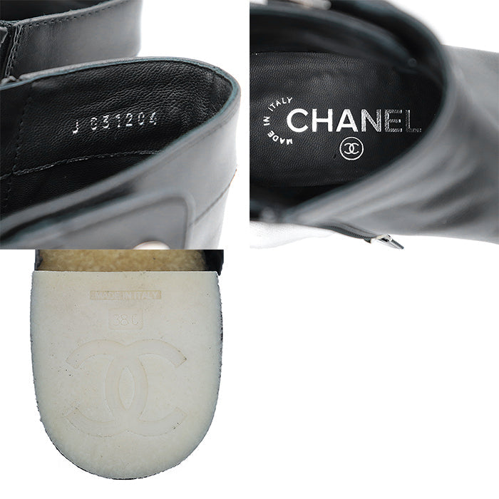 CHANEL boots leather black Women 38 C Used Authentic