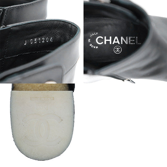 CHANEL boots leather black Women 38 C Used Authentic