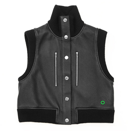 HERMES Vest [Lining] 66% polyester, 34% cotton [Leather part] Deerskin black 3H1210D2 Women 38 Used Authentic