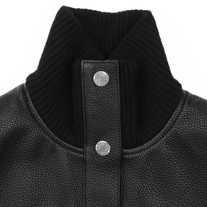HERMES Vest [Lining] 66% polyester, 34% cotton [Leather part] Deerskin black 3H1210D2 Women 38 Used Authentic