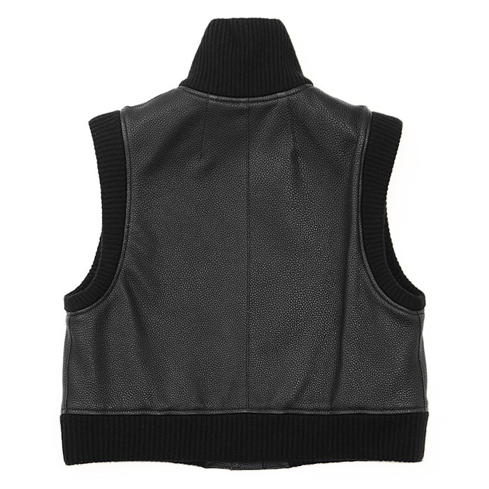 HERMES Vest [Lining] 66% polyester, 34% cotton [Leather part] Deerskin black 3H1210D2 Women 38 Used Authentic
