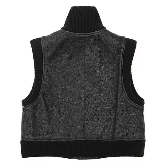 HERMES Vest [Lining] 66% polyester, 34% cotton [Leather part] Deerskin black 3H1210D2 Women 38 Used Authentic