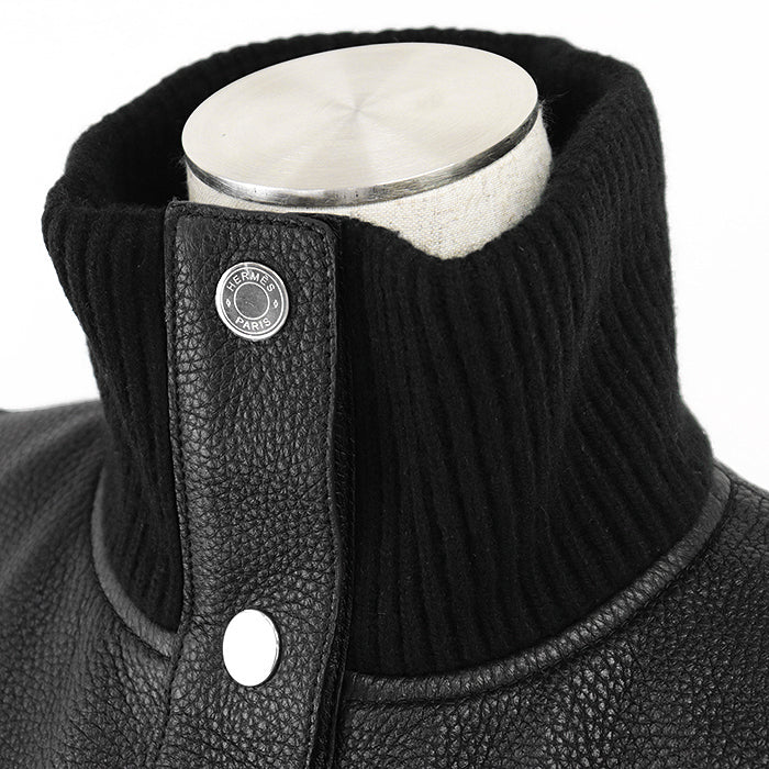 HERMES Vest [Lining] 66% polyester, 34% cotton [Leather part] Deerskin black 3H1210D2 Women 38 Used Authentic