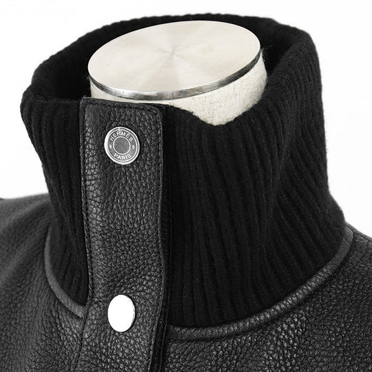HERMES Vest [Lining] 66% polyester, 34% cotton [Leather part] Deerskin black 3H1210D2 Women 38 Used Authentic