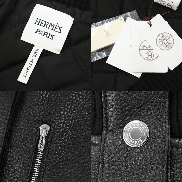 HERMES Vest [Lining] 66% polyester, 34% cotton [Leather part] Deerskin black 3H1210D2 Women 38 Used Authentic