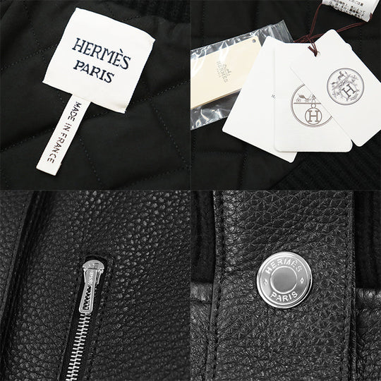 HERMES Vest [Lining] 66% polyester, 34% cotton [Leather part] Deerskin black 3H1210D2 Women 38 Used Authentic