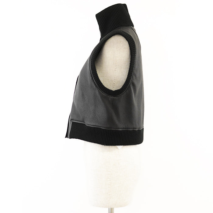 HERMES Vest [Lining] 66% polyester, 34% cotton [Leather part] Deerskin black 3H1210D2 Women 38 Used Authentic