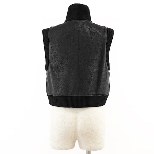 HERMES Vest [Lining] 66% polyester, 34% cotton [Leather part] Deerskin black 3H1210D2 Women 38 Used Authentic
