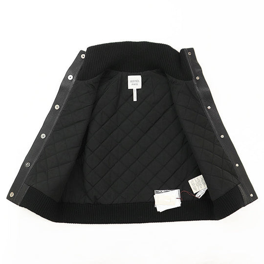 HERMES Vest [Lining] 66% polyester, 34% cotton [Leather part] Deerskin black 3H1210D2 Women 38 Used Authentic