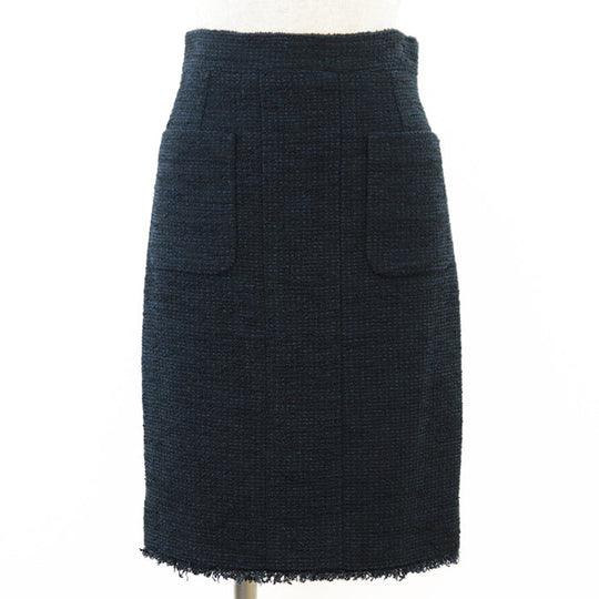 CHANEL skirt [Outer material] 55% cotton, 45% nylon [Lining] 100% silk Navy, Black Women 38 Used Authentic