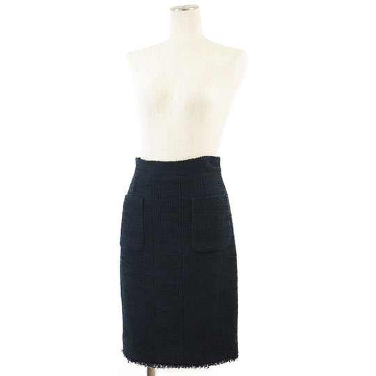 CHANEL skirt [Outer material] 55% cotton, 45% nylon [Lining] 100% silk Navy, Black Women 38 Used Authentic