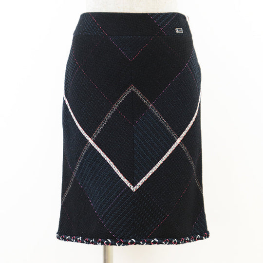 CHANEL skirt [Outer material] 45% cotton, 41% wool [Lining] 100% silk Navy Women 36 Used Authentic