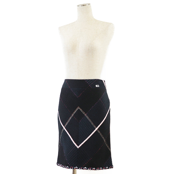 CHANEL skirt [Outer material] 45% cotton, 41% wool [Lining] 100% silk Navy Women 36 Used Authentic