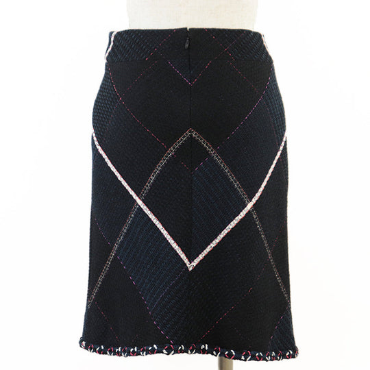 CHANEL skirt [Outer material] 45% cotton, 41% wool [Lining] 100% silk Navy Women 36 Used Authentic