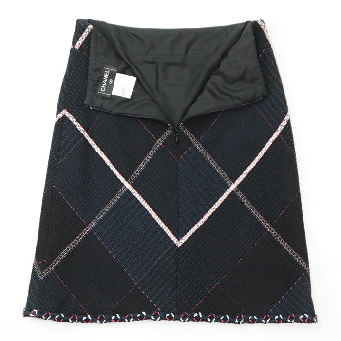 CHANEL skirt [Outer material] 45% cotton, 41% wool [Lining] 100% silk Navy Women 36 Used Authentic