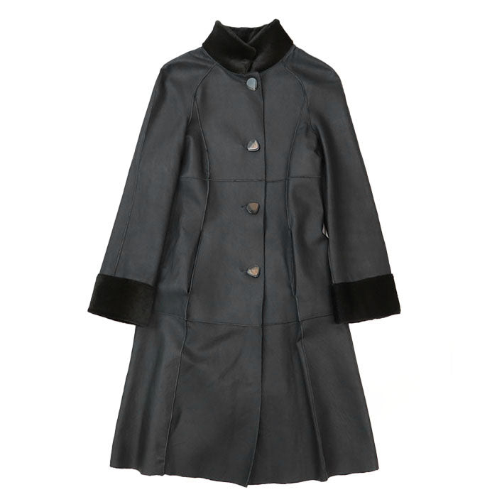 GIORGIO ARMANI coat 100% Kangaroo Charcoal gray Women 36 Used Authentic