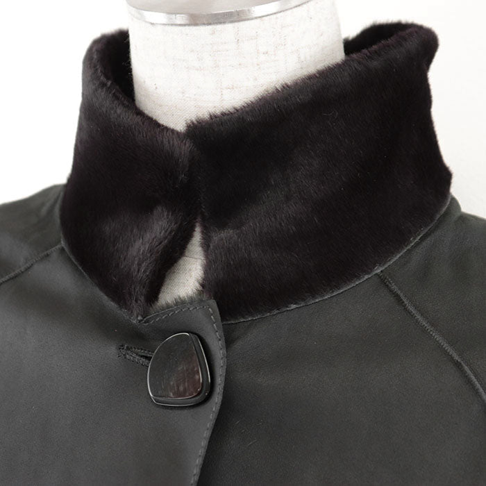 GIORGIO ARMANI coat 100% Kangaroo Charcoal gray Women 36 Used Authentic